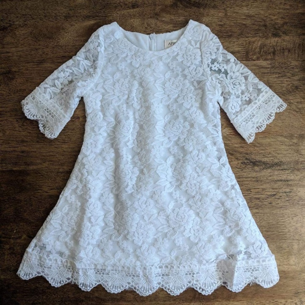 Little girls white lace dress